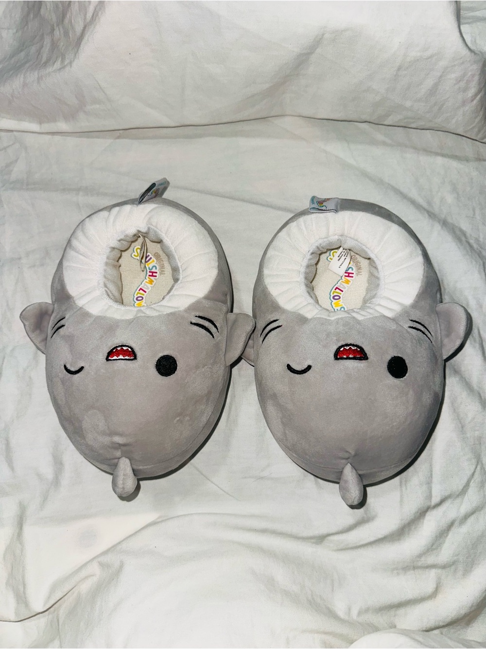 Gray Plush Animal Kids One-Piece Slippers
